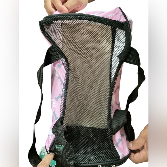 Pink Pet Carrier Tote Bag Dog Cat Bone Paw Print Travel Comfort - Picture 9 of 15